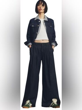 Maeve Anthropologie Avery Pleated Wide-Leg Denim Trousers – Size 33T Tall